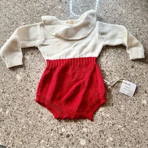 Red and White Knit Baby Romper
